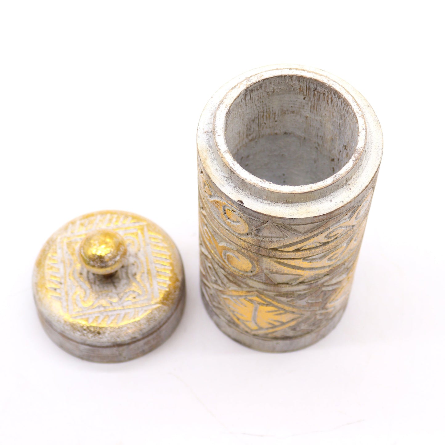 White Gold Wooden Trinket Jar